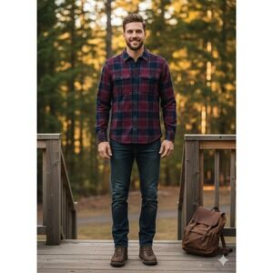 TOAD&CO Indigo Flannel LS Slim Fit Shirt Men's SZ S Organic Cotton